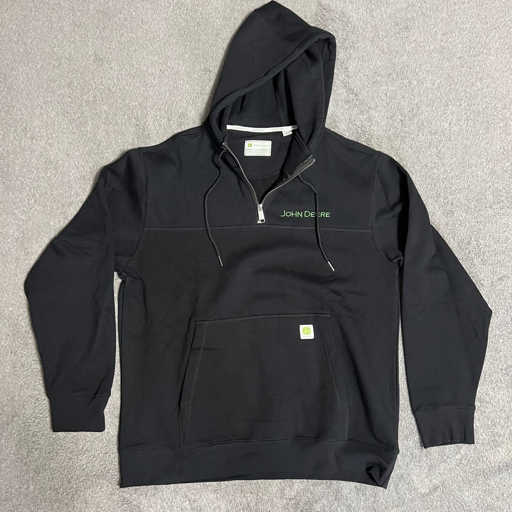 Vintage John Deere Hoodie Mens Large Black Sweatshirt Farm Tractor Logo Sweater